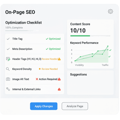 On-Page SEO optimization checklist with content score